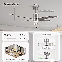 Vaczon 52 Inch Nickel Ceiling Fans with Lights and