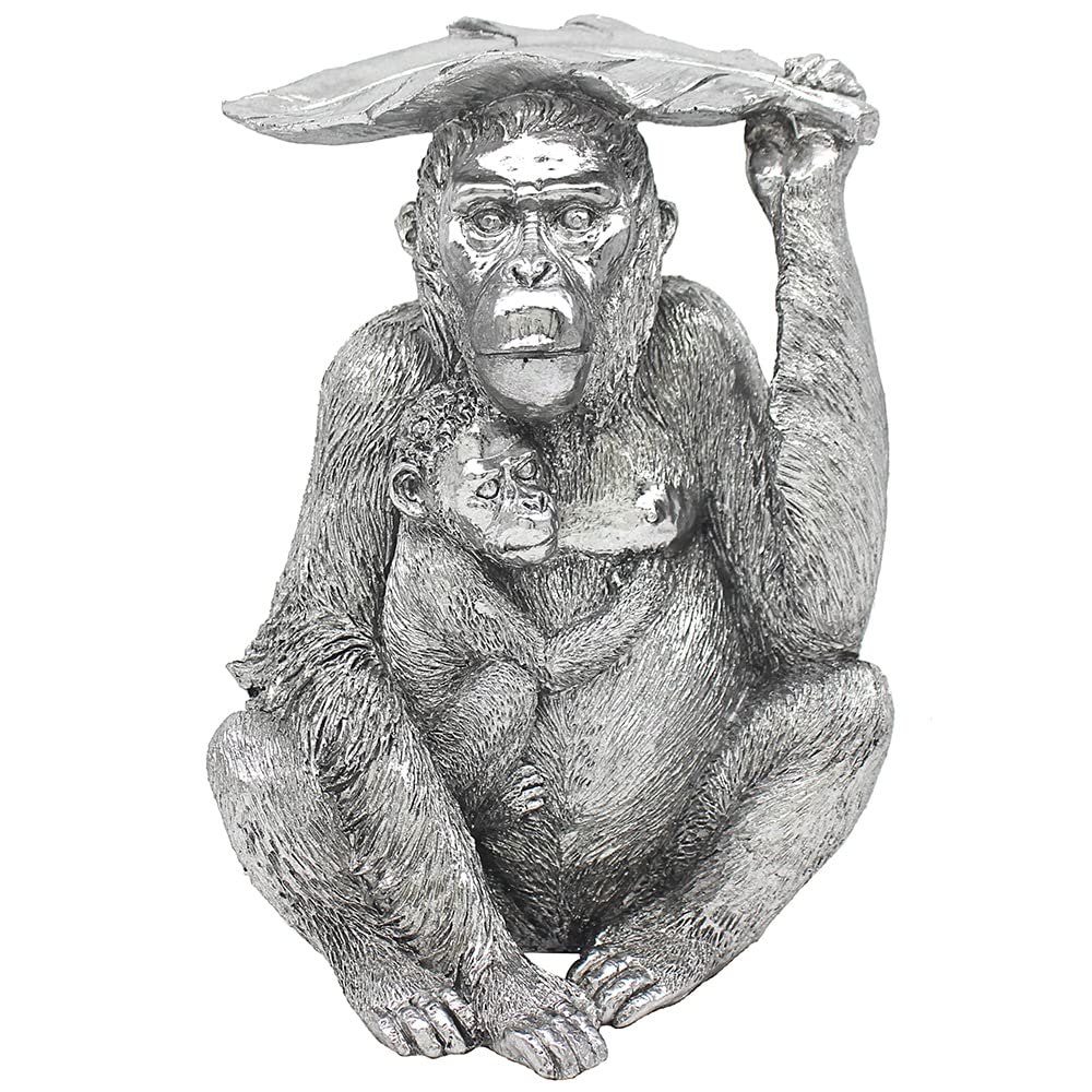 Silver Art Gorilla and Baby Ornament Ape Figurine