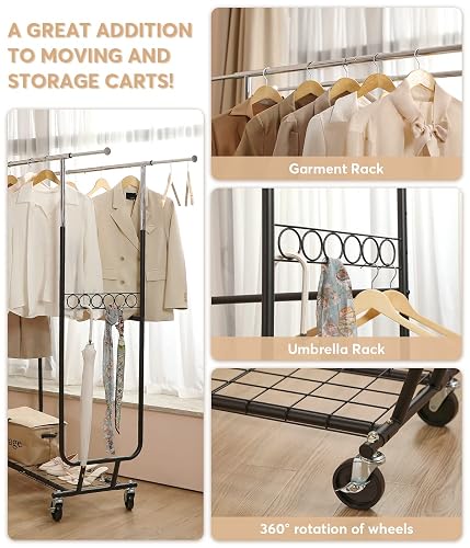thumbnail image 2 of Heavy Duty Double Bar Rolling Garment Rack – Adjustable Length 47-78", 59" Tall, Silver 2 of 6
