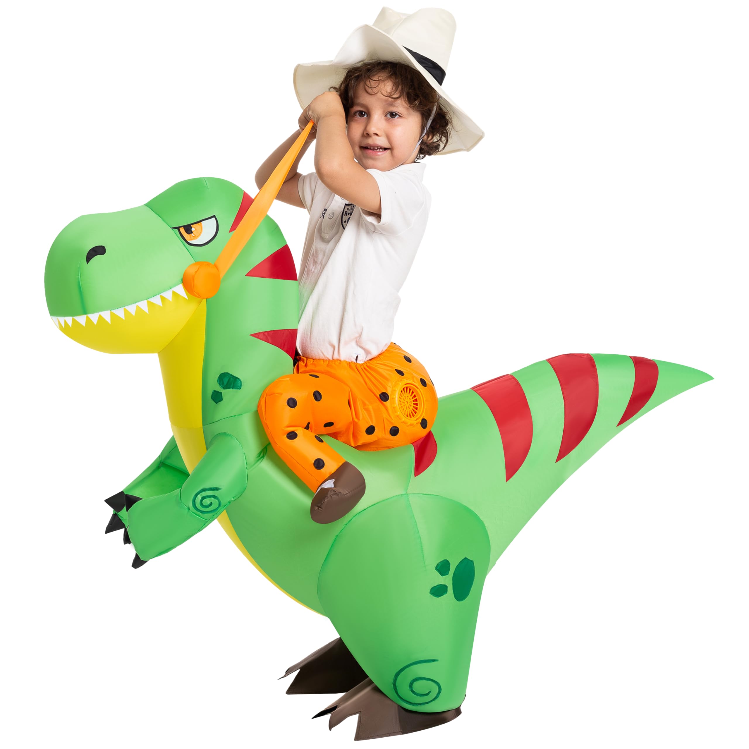 Photo 1 of ***(PARTS ONLY/ MISSING PARTS/ NON FUNCTIONAL)***Spooktacular Creations Inflatable Costume for Kids, Riding a Green Dinosaur Costume, Blow-up Dinosaur Halloween Ride On with Hat - Child (4-6 Yrs)