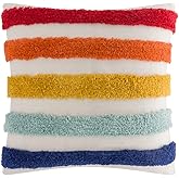 JWH Colorful Stripe Throw Pillow Cover Decorative Terry Embroidery Accent Pillow Case Geometric Cushion Lines Pillowcase for Bedroom Bed Car Couch Chair 18x18 Inch Red Yellow Blue