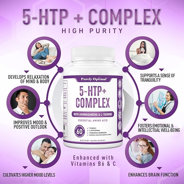 PREMIUM 5-HTP PLUS SUPPLEMENT 250MG MAXIMUM STRENGTH – SLEEP AID, MOOD BOOST, PROMOTES CALM & RELAXATION, STRESS MANAGEMENT SUPPORT – ENHANCED WITH VITAMIN B6, GLUTEN FREE, NON-GMO, 60 VEGGIE CAPS