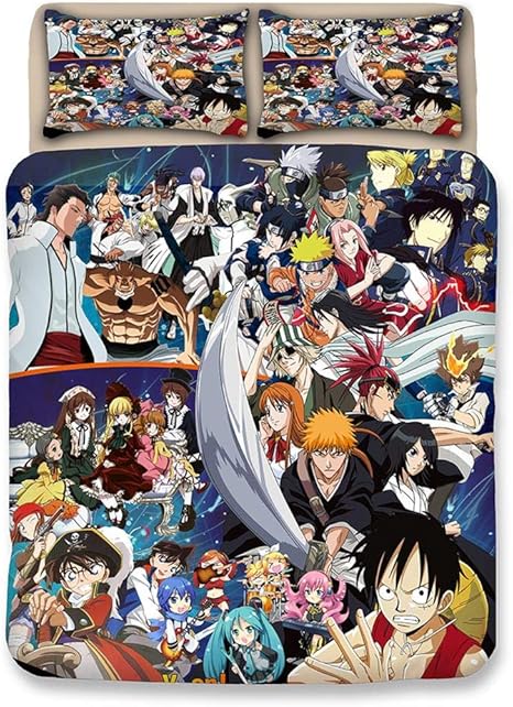 Amazon Com Mikucos 3d Printed Naruto One Piece Sakura Anime Full Character 3pcs Duvet Cover Set Cover Bedding Set Soft Collection Home Decor Full Home Kitchen