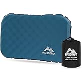 MARCHWAY Inflatable Camping Pillow with Soft Foam Top & TPU Air Bladder, Dual-Sided Support for All-Season, Lightweight Compact Travel Pillow for Hiking, Backpacking, Airplane, Car (Blue)