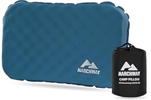 MARCHWAY Inflatable Camping Pillow with Soft Foam Top & TPU Air Bladder, Dual-Sided Support for All-Season, Lightweight Compact Travel Pillow for Hiking, Backpacking, Airplane, Car (Blue)