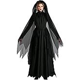Lady in Black Ghost Costume for Women - Dress with Bonnet and Veil