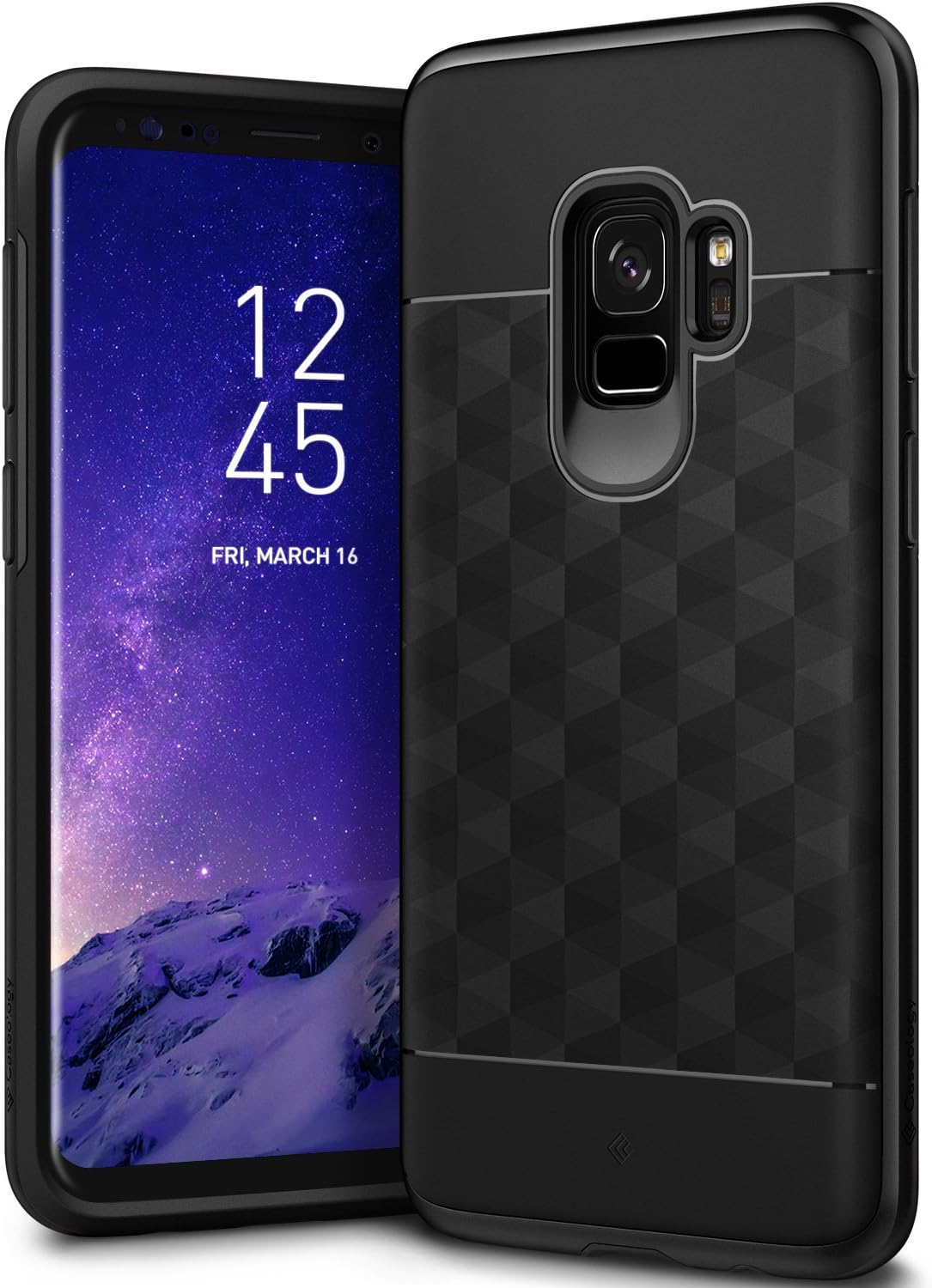 Galaxy S9 Case, Caseology [Parallax Series] Slim Protective Dual Layer Textured Cover Secure Grip Geometric Design for Samsung Galaxy S9 (2018) - Black / Black