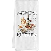SereneHanctuary Meme's Grandma Kitchen Towels, French Grandma Gifts from Grandkids Dish Tea Towels, Meme Grandmother Gifts for Birthday Christmas Decorative Hand Towel for Kitchen, 16x24 Inch