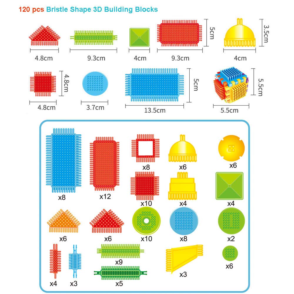 Ahagogo 100pcs Building Blocks Bristle Shape 3D Building Blocks Tiles Construction Playboards Toys Toddlers Kids (AS shown, One Size)