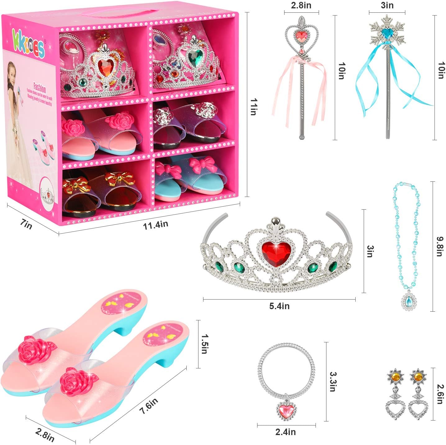Princess Jewelry Boutique Dress Up and Elegant Shoe(4 Pairs of Girls Heels Shoes),Role Play Fashion Accessories of Crowns, Necklaces, Bracelets, Rings,Girls Beauty Gift Toys for Age 2 3 4 5 6 Year Old: Toys & Games