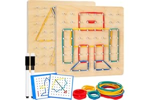 HEELWIRE 2Pack Wooden Geoboard,Montessori Toy,Graphical Mathematical Education Toy for Kids with Pattern Cards and Rubber Ban