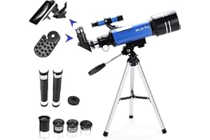 MaxUSee 70mm Telescope for Kids & Astronomy Beginners, Refractor Telescope with Tripod & Finder Scope, Portable Telescope with 4 Magnification eyepieces & Phone Adapter Blue