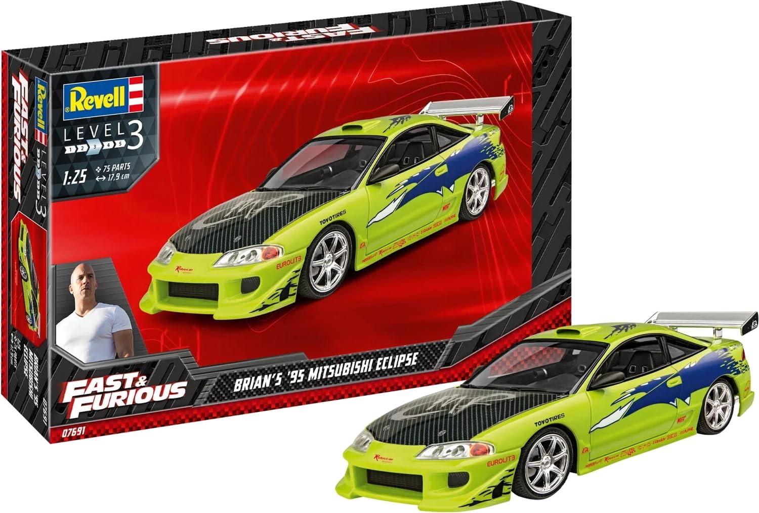 Revell 07691 Fast & Furious Brian's 1995 Mitsubishi Eclipse 1:25 Scale Unbuilt/Unpainted Plastic Model Kit