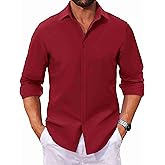 COOFANDY Men Long Sleeve Button Down Shirt Untuck Casual Shirts Beach Wedding Shirts Wine Red