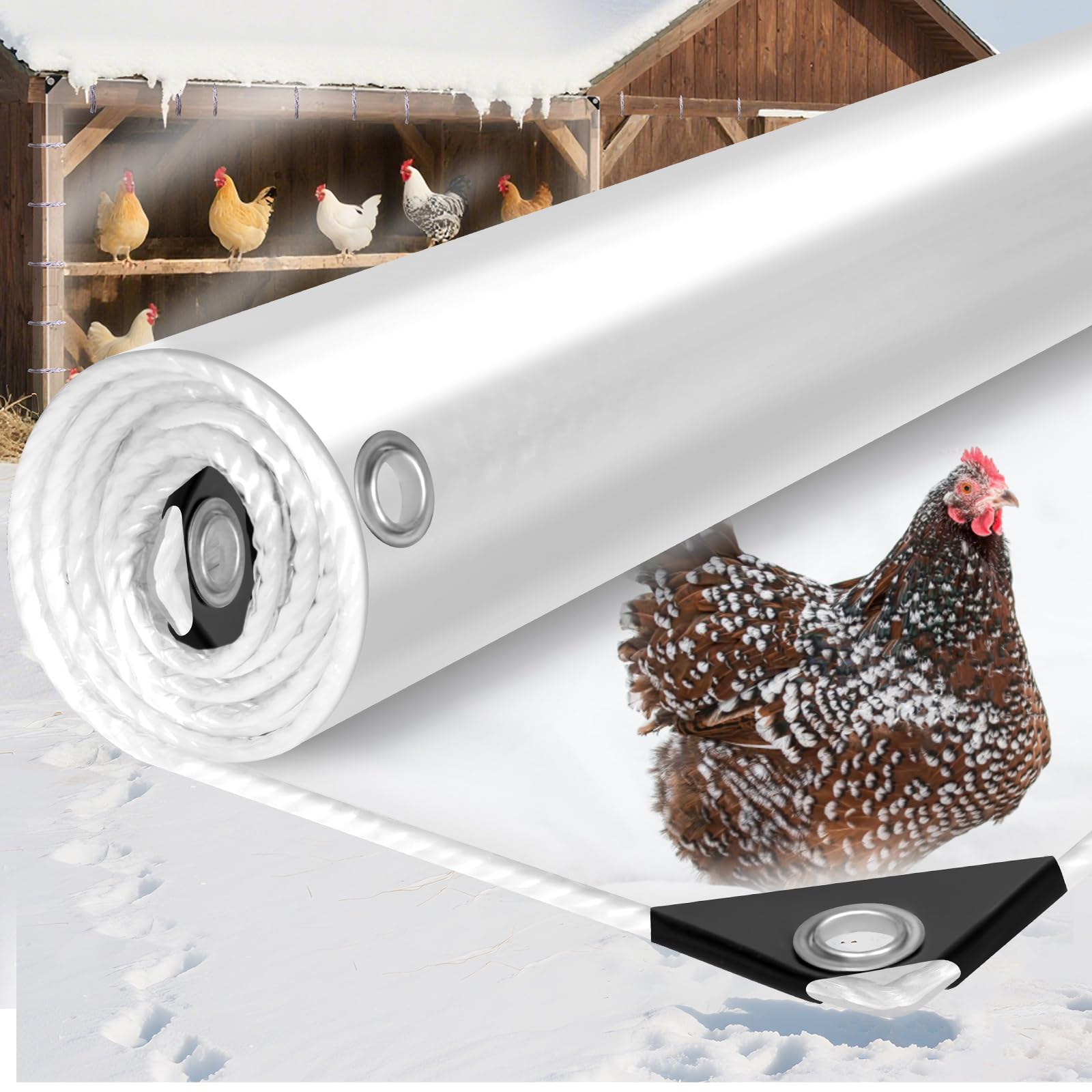 Photo 1 of 10x20ft 16Mil Chicken Coop Covers for Winter,Heavy Duty Clear Chicken Run Vinyl Tarp Waterproof,Plastic Winterizing Insulation Cold-Proof Enclosure Wrap with Grommets for Porch Patio Poultry
