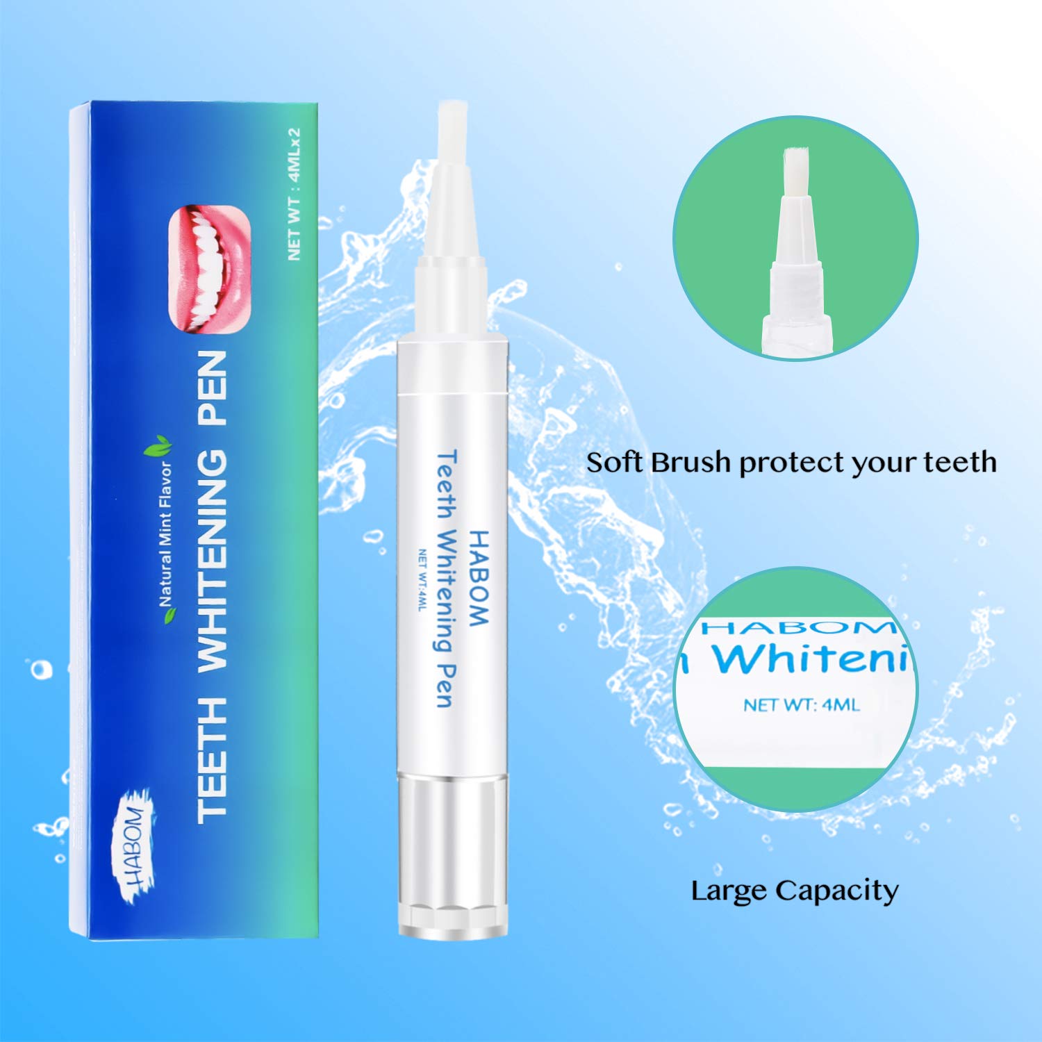 HABOM Teeth Whitening Pen (2 Pcs, 4 Ml/Pc), More Than 20 Uses, Effective, Painless, No Sensitivity, Travel Friendly, Easy to Use, Beautiful White Smile, Effective Tooth Whitener, Natural Mint Flavor : Beauty