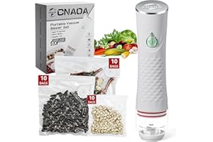 CNAOA Compact Vacuum Sealer for Food with 30 Reusable Bags – Portable Vacuum Sealer Machine, Food Vacuum Sealer Handheld, Keep Meals Fresh Up to 6X Longer, Easy Storage & Travel Friendly - White