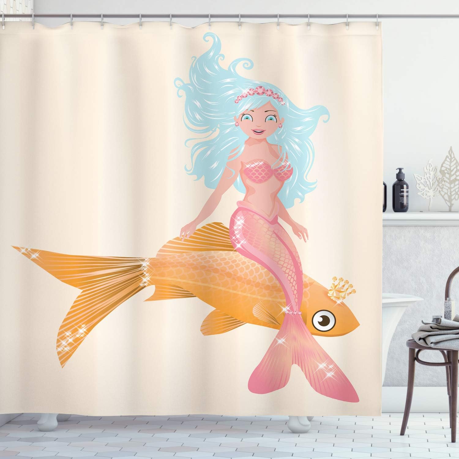 Ambesonne Underwater Shower Curtain, Smiling Little Mermaid