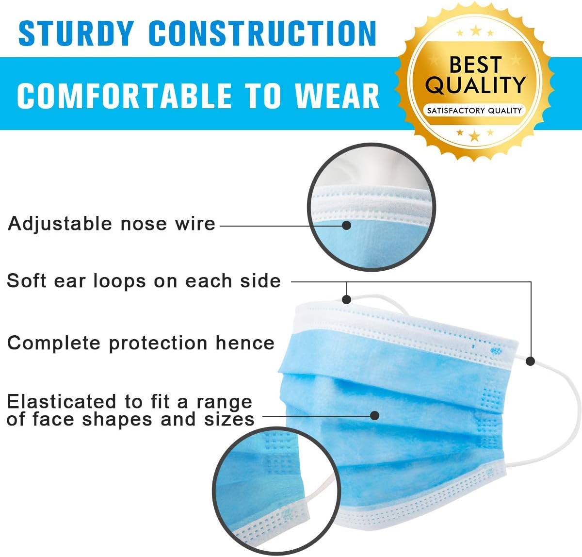 50Pcs Disposable 3-Layer Masks, Anti Dust Breathable Disposable Earloop Mouth Face Mask, Comfortable Medical Sanitary Surgical Mask Blue