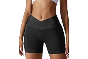 YOAKUKA Women Workout Shorts V Cross High Waist Yoga Shorts Sport Seamless Athletic Booty Scrunch Gym Shorts