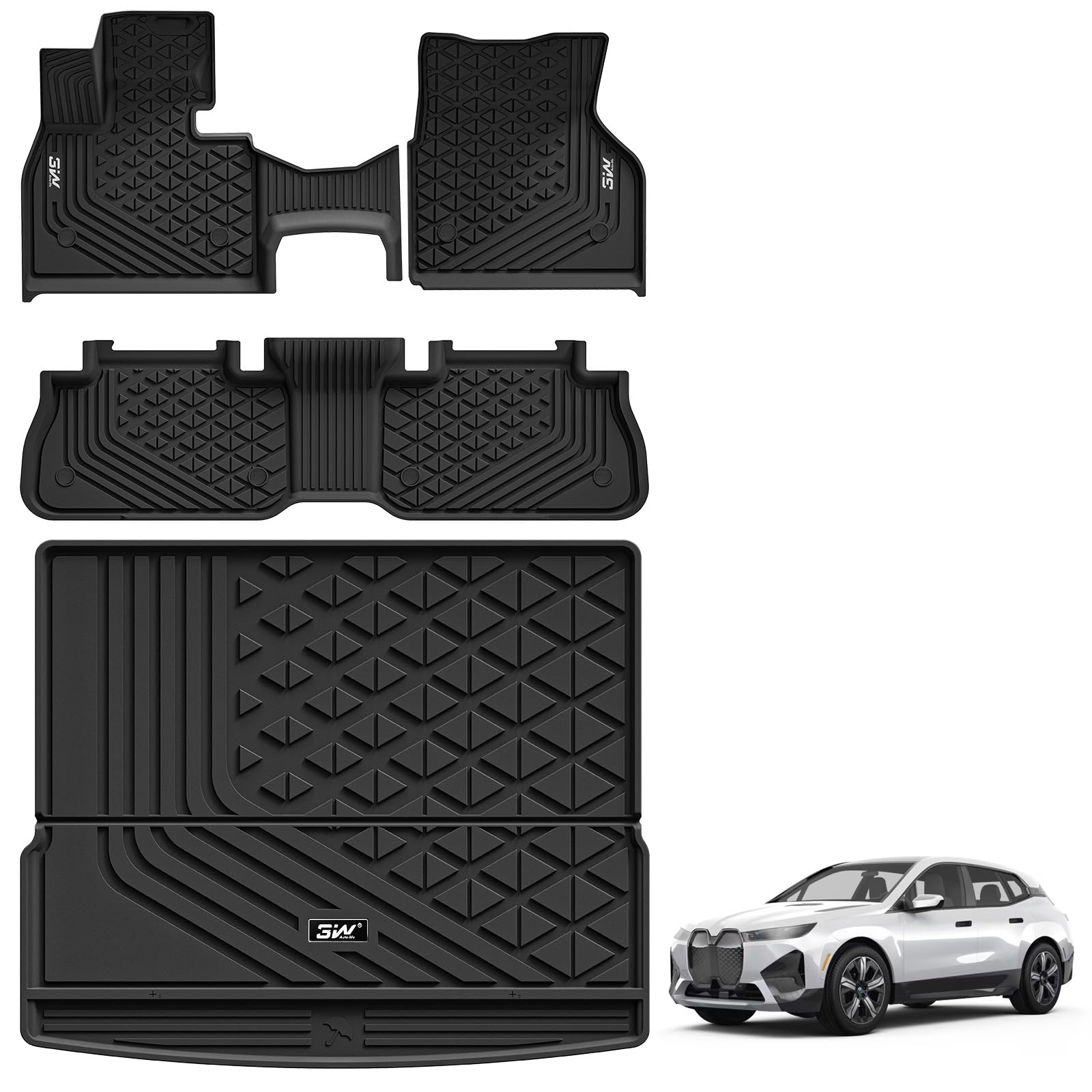 Photo 1 of 3W BMW iX Floor Mats & Cargo Liner 2022 2023 2024 2025 2026, xDrive45/50/60 M60 M70, All Weather TPE Custom Fit Floor Liner, 1st 2nd Rows & Trunk Mat Full Set Car Accessories
