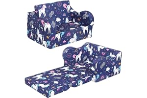 MOMCAYWEX Kids Sofa, 2-in-1 Flip-Out Foam Couch, Foldable Soft Play Lounge Chair, Light Purple