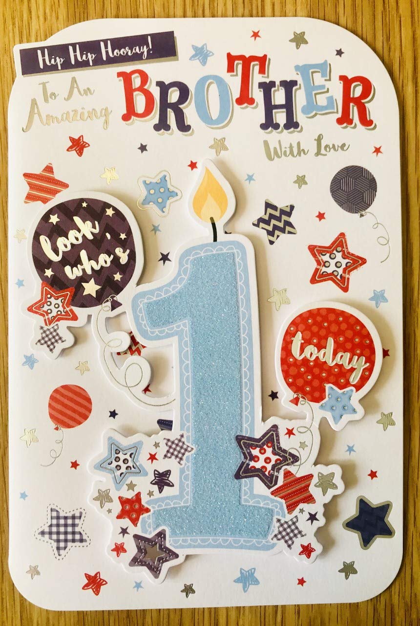 Brother 1st Birthday Card Age 1 with Full Colour Insert & Verse
