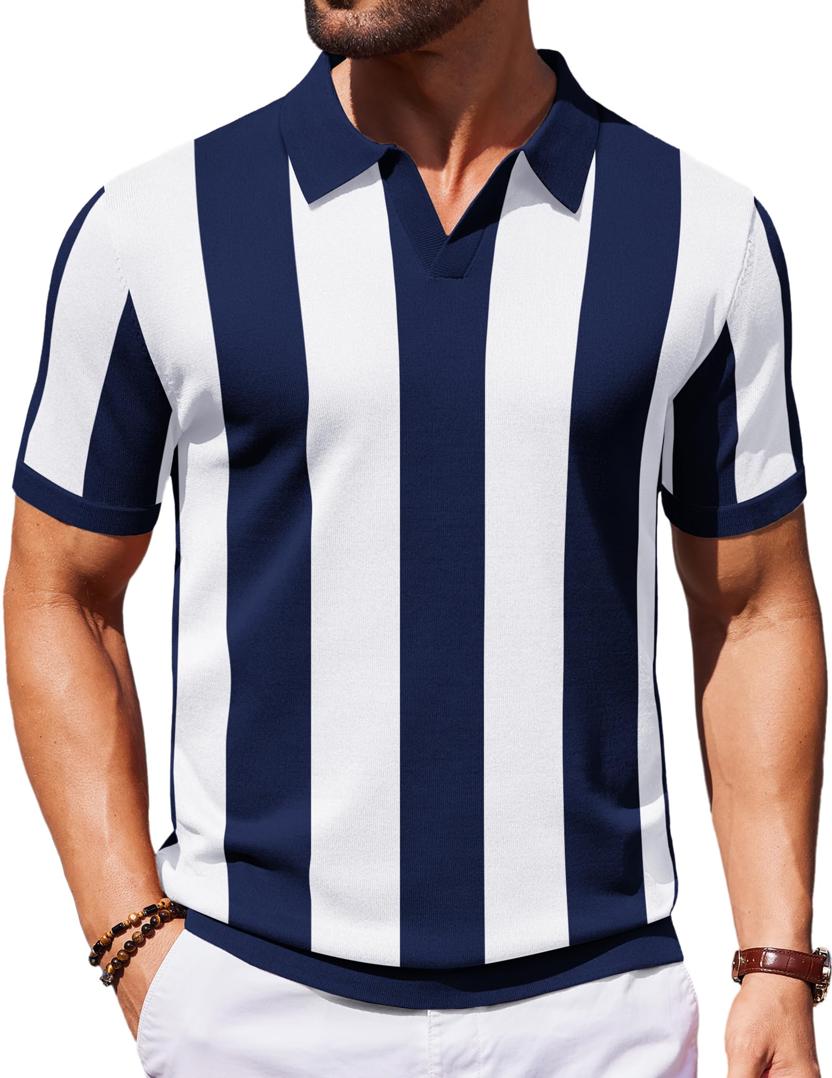 COOFANDY Mens Knit Polo Shirts V Neck Short Sleeve