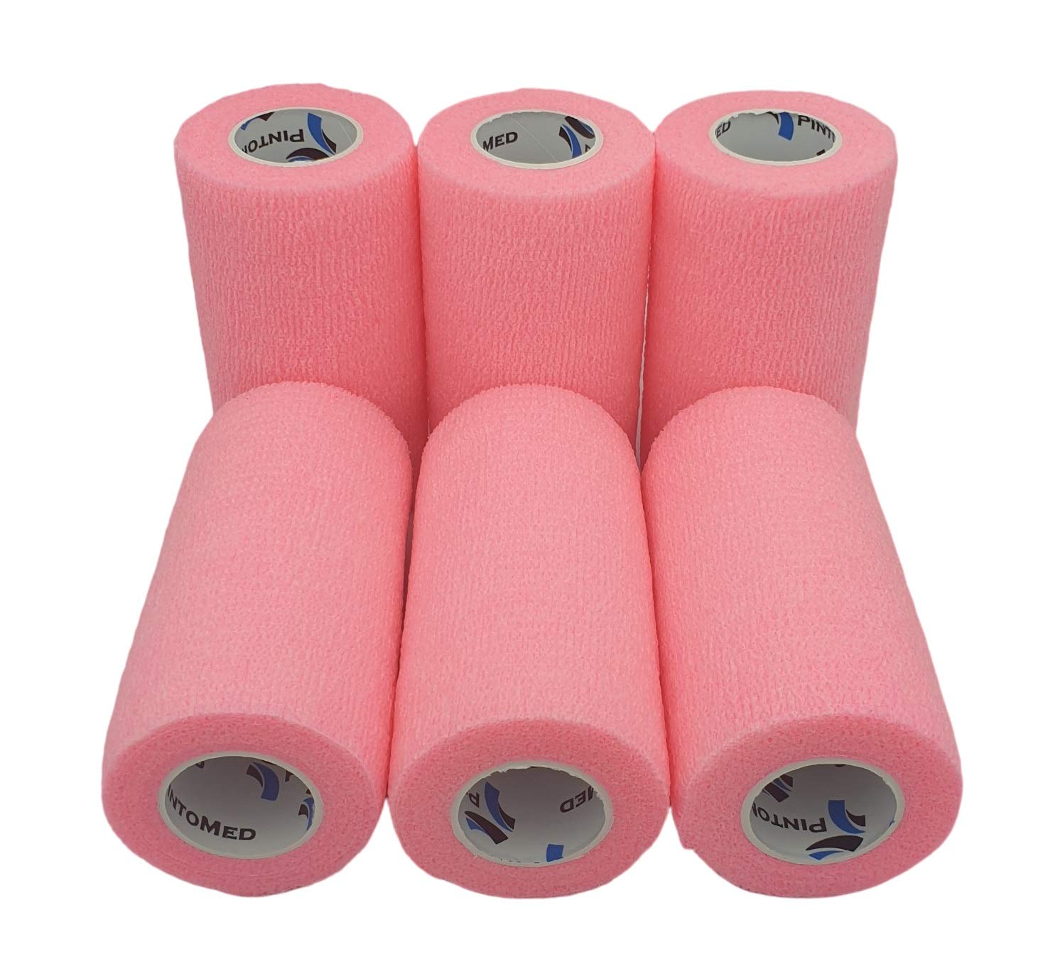 PintoMed - Cohesive Bandage Stretched - 6 x Pink - 10cm x 4.5mts, Self-Adhesive Flexible Bandages First Aid Sports Wrap Bandages Pack Individually for Medical, Sports and Veterinary use.