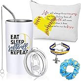 Sieral 4 Pieces Softball Gifts for Girls 14oz Water Bottle Hair Scrunchies Bracelet Jewelry Zipper Pouch Stuff Gift Accessories Softball Gift for Girls Women Sports Team Player Lover Goodie Bag Favors