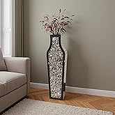 30" Large Double Sided Crushed Diamond Vases,Tall Black Mirrored for Floor, Crystal Sliver Mirror Decorative Vase for Home,Office,Hotel (Black,8.6" L x 5.3" W x 30" H)