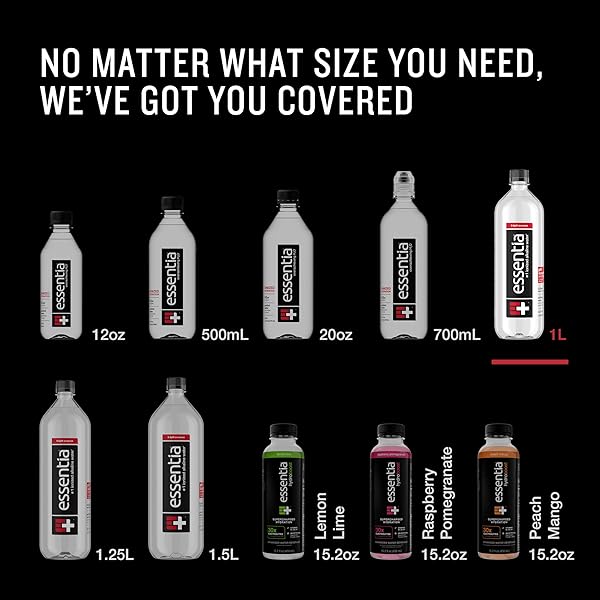 ESSENTIA BOTTLED WATER, 1 LITER, PACK OF 6 BOTTLES; 99.9% PURE, INFUSED WITH ELECTROLYTES FOR A SMOOTH TASTE, PH 9.5 OR HIGHER; IONIZED ALKALINE WATER