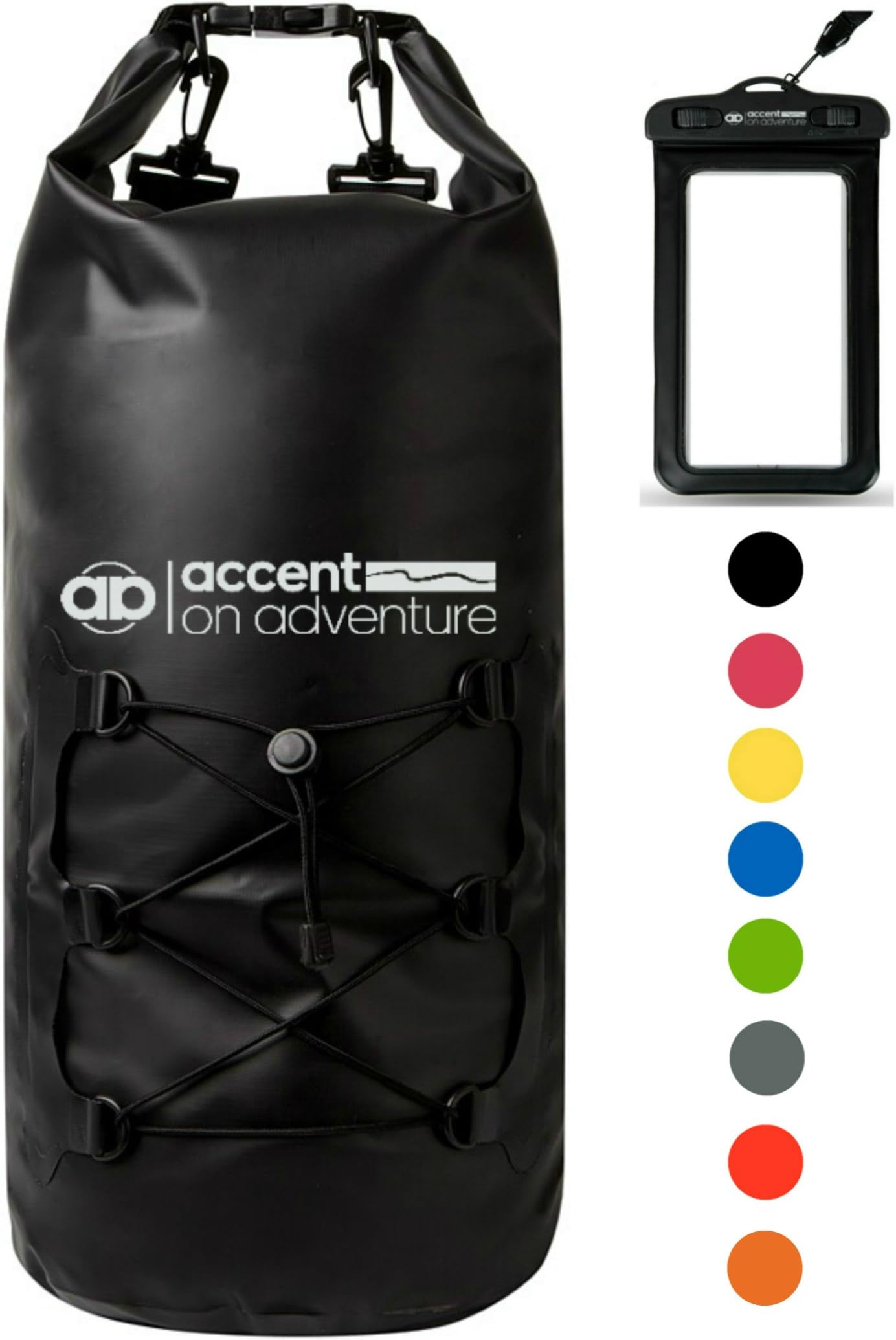 Premium Waterproof Dry Bag Compression Sack, Roll TopClosure 2 Detachable Shoulder Straps for Kayaking, Beach, Rafting, Boating, Hiking, Camping and Fishing with Waterproof Phone Case