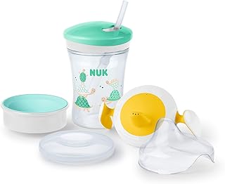 NUK 3-in-1 Trinklernset mit Trainer Cup Schnabeltasse (6+ Monate), Magic Cup 360° Trinklernbecher (8+ M) & Action Cup Trinkflasche Kinder (12+ M) | 230 ml | BPA-frei | Schildkröte (grün)