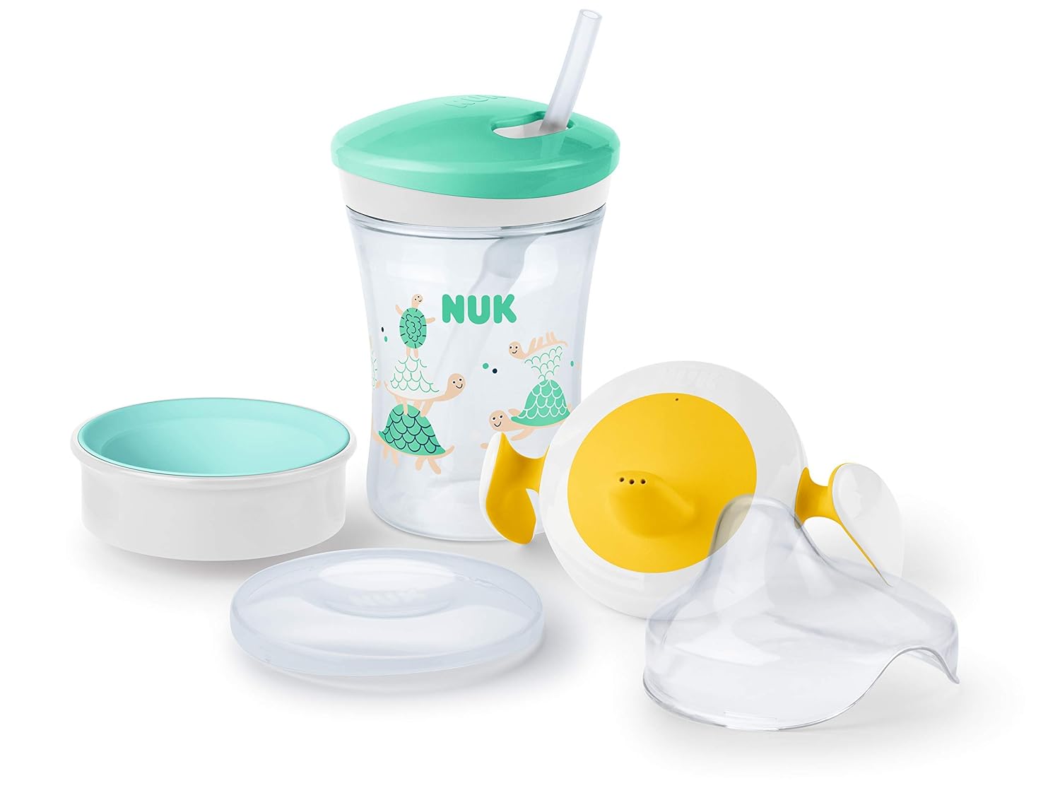 NUK 3-in-1 Trinklernset mit Trainer Cup Schnabeltasse (6+ Monate), Magic Cup 360° Trinklernbecher (8+ M) & Action Cup Trinkflasche Kinder (12+ M) | 230 ml | BPA-frei | Schildkröte (grün)