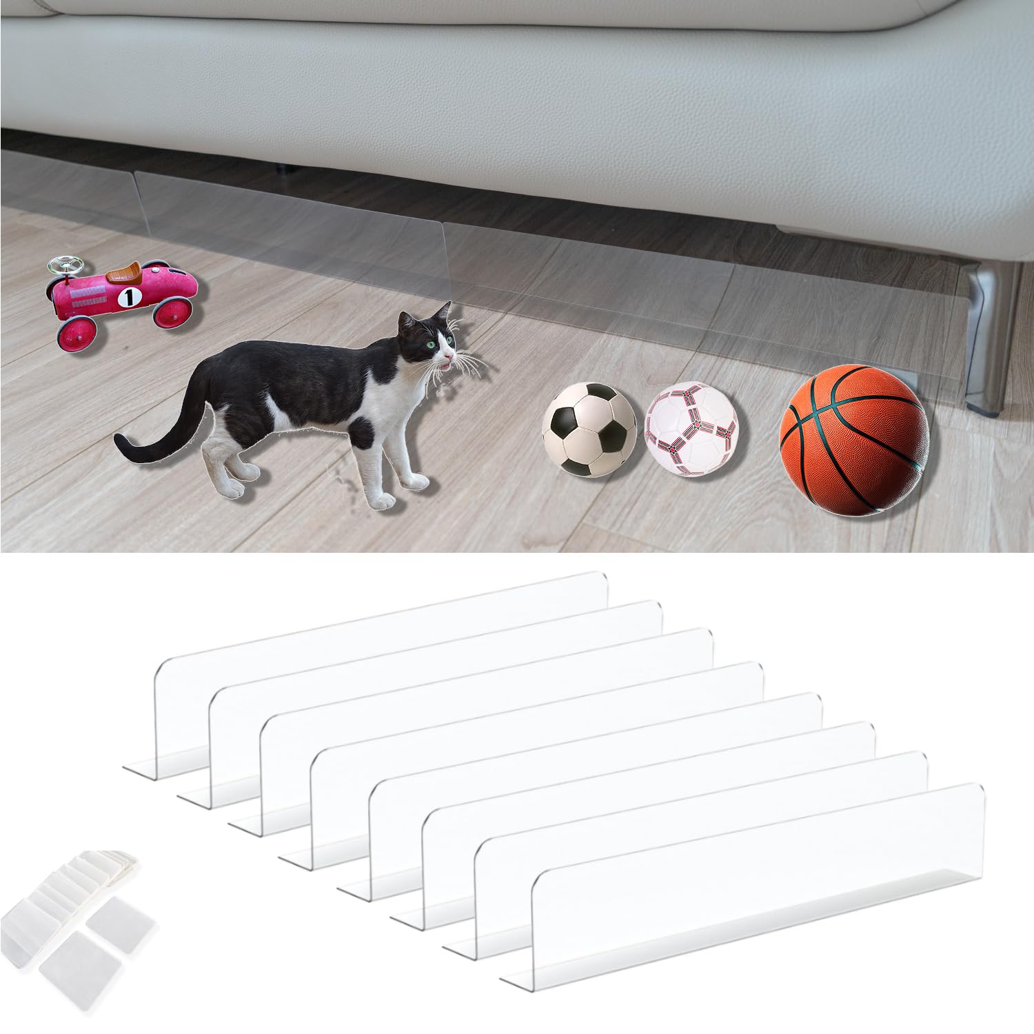 Photo 1 of Under Couch Blocker 15.8" L x 3.15" H,8 Pack Toy Blockers for Furniture,Adjustable Gap Bumper Blocker for Couch Sofa, Stop Things from Going Under Bed.
