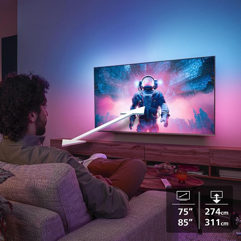 Ambilight 75PUS8510 4K QLED Smart TV - Pantalla de 75 Pulgadas con Plataforma Titan OS, Pixel Precise Ultra HD y Sonido Dolby Atmos - Funciona con Alexa y con el Asistente de Voz de Google