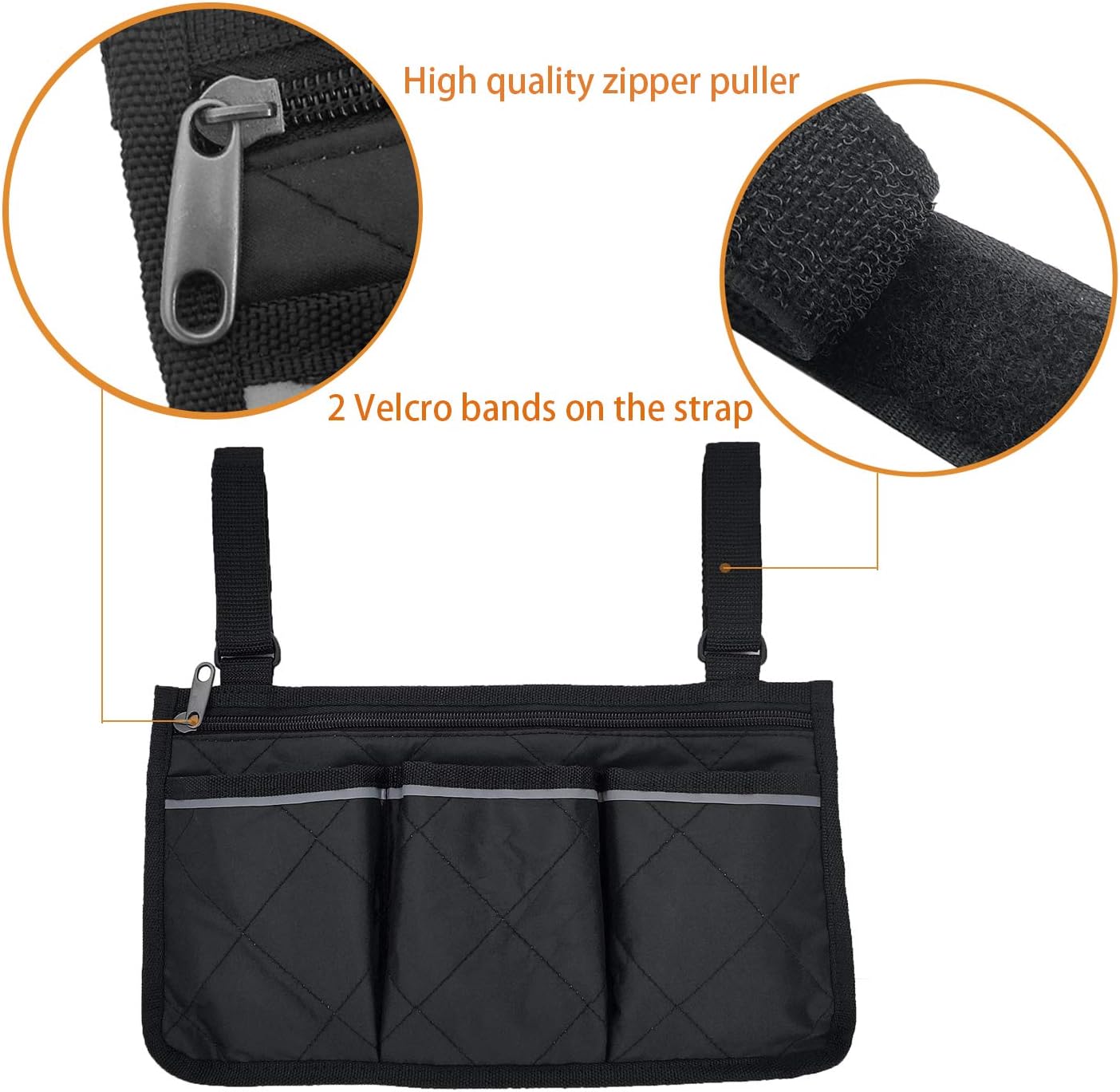 Wheelchair Side Bag with Pouches and Reflective Stripe, Wheelchair Armrest Side Organizer for Electric Wheelchairs, Manual Wheelchair, Lightweight and Easy to Use (Brown): Health & Personal Care