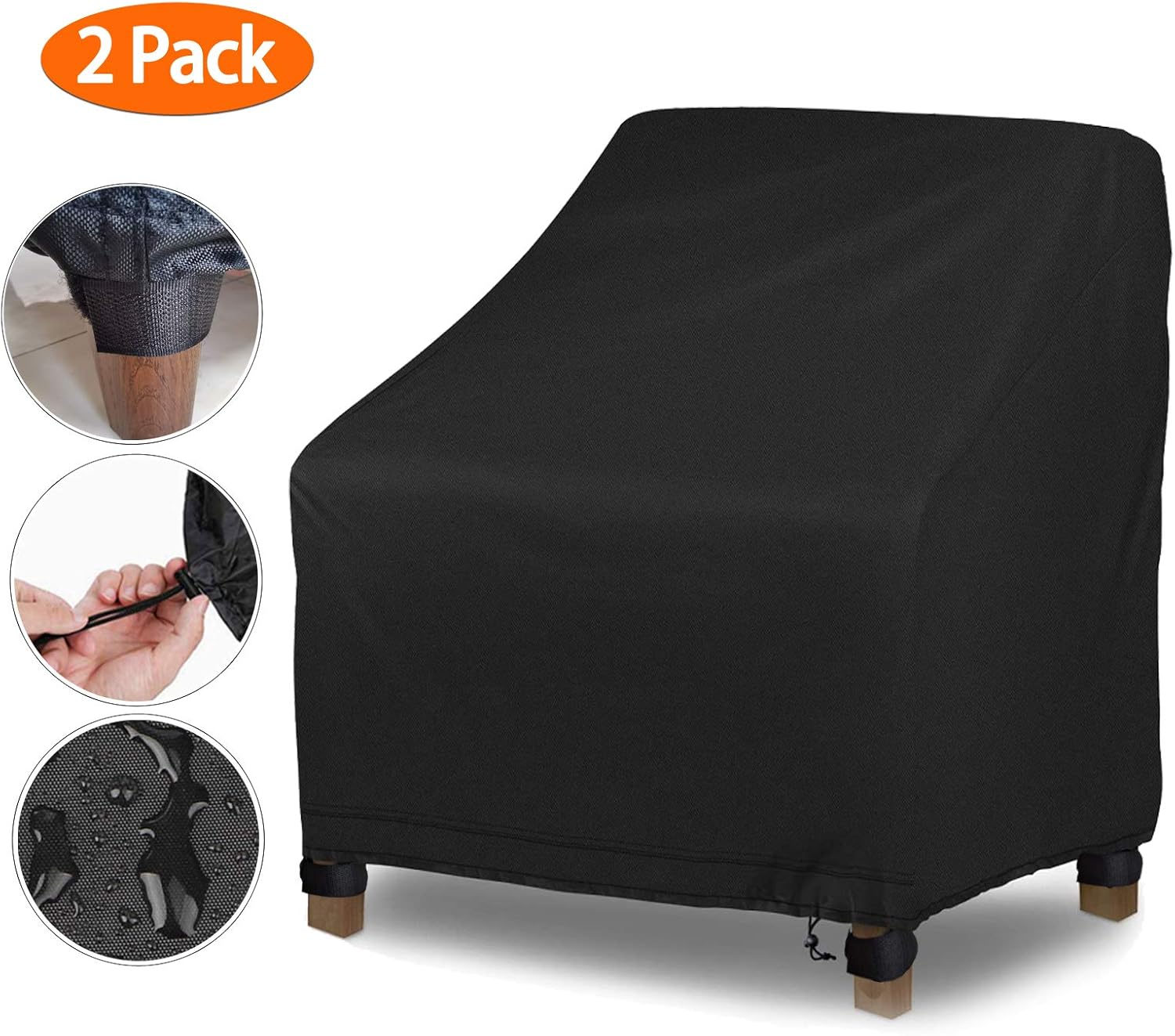 Oslimea Patio Chair Covers Set of 2, Waterproof Chair Cover for Lounge Deep Seat Cover Outdoor Chair Cover, with Drawstring and 4 Buckles Design, 38''Lx31''Dx29''H: Kitchen & Dining