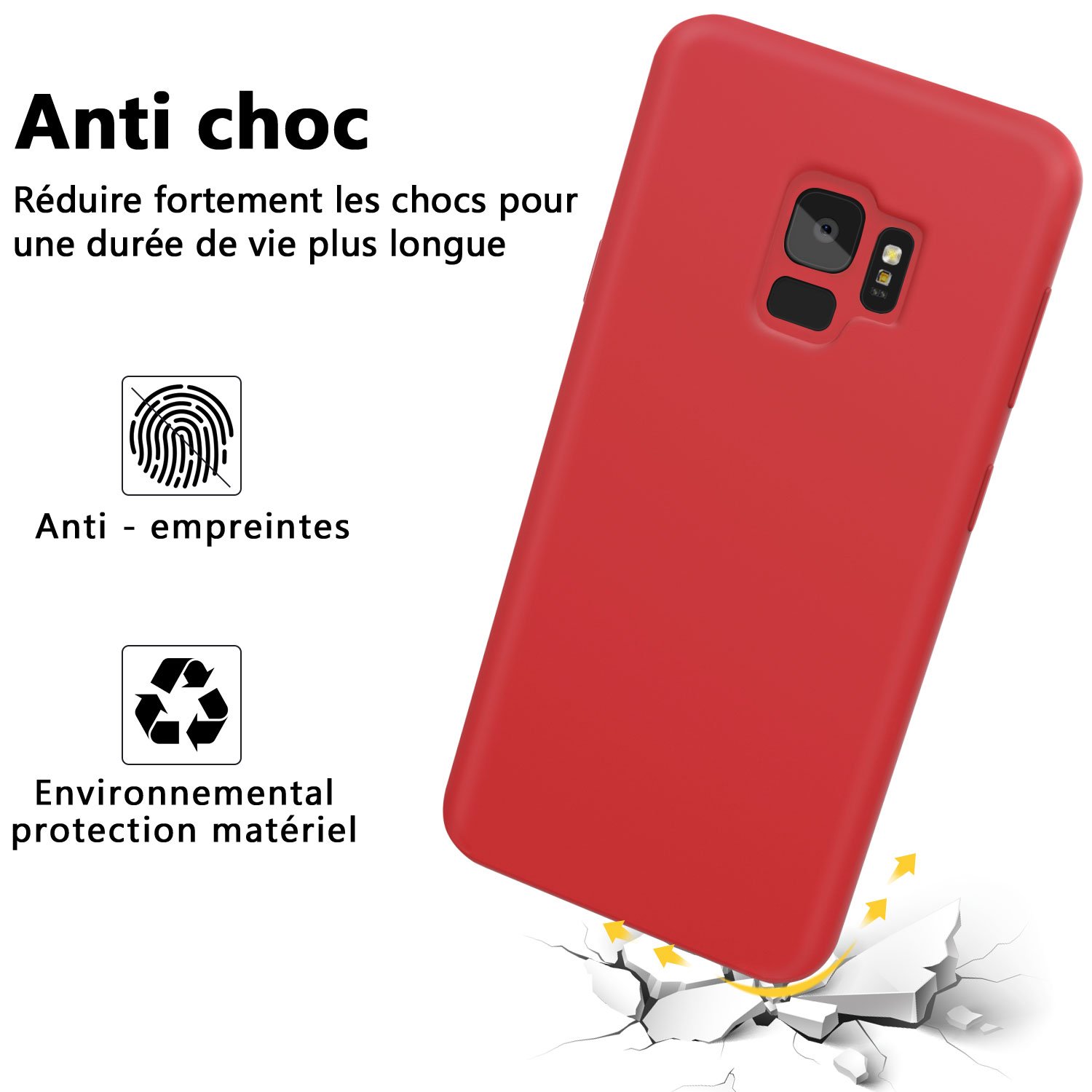 JASBON Coque Samsung Galaxy S9, Coque Silicone Liquide Anti-rayure,  Housse Protection Silicone Anti-choc Gel Case pour Samsung Galaxy S9 – Rouge