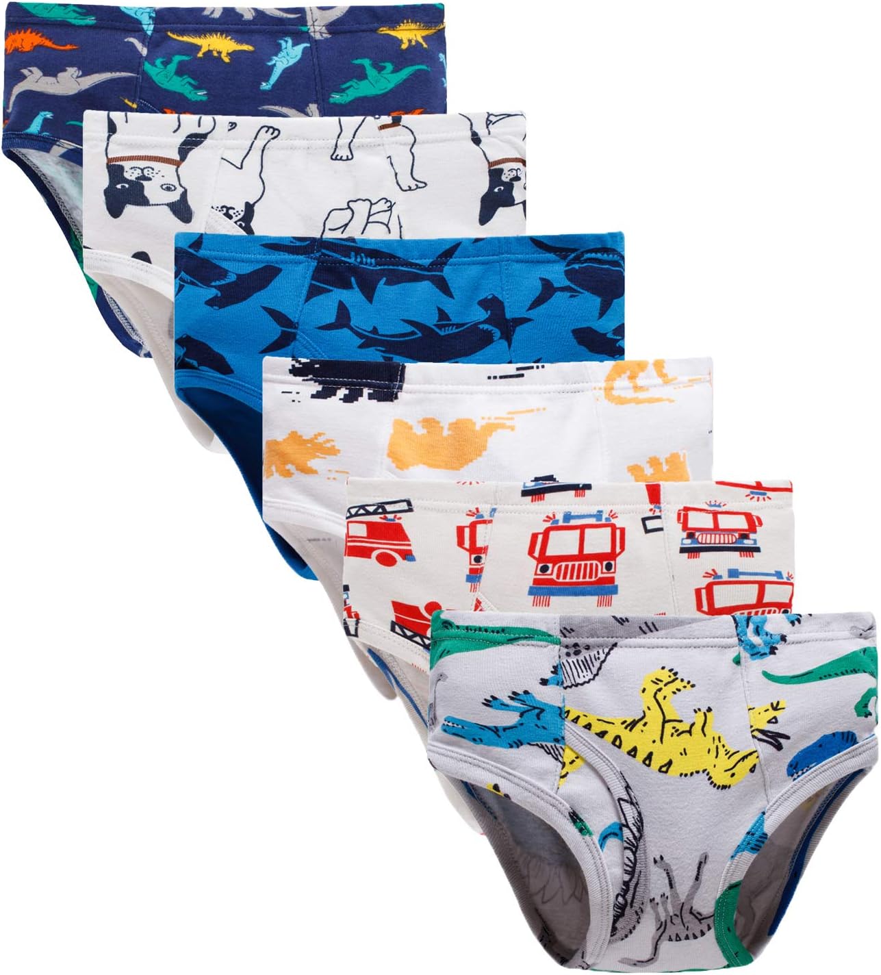 100% Cotton Little Boys Briefs Soft Dinosaur Truck Toddler Underwear