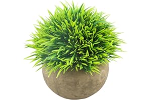 Svenee Mini Artificial Plants, Plastic Fake Green Grass Faux Greenery Topiary Shrubs with Grey Pots for Bathroom Home Office Décor, House Decorations (1)