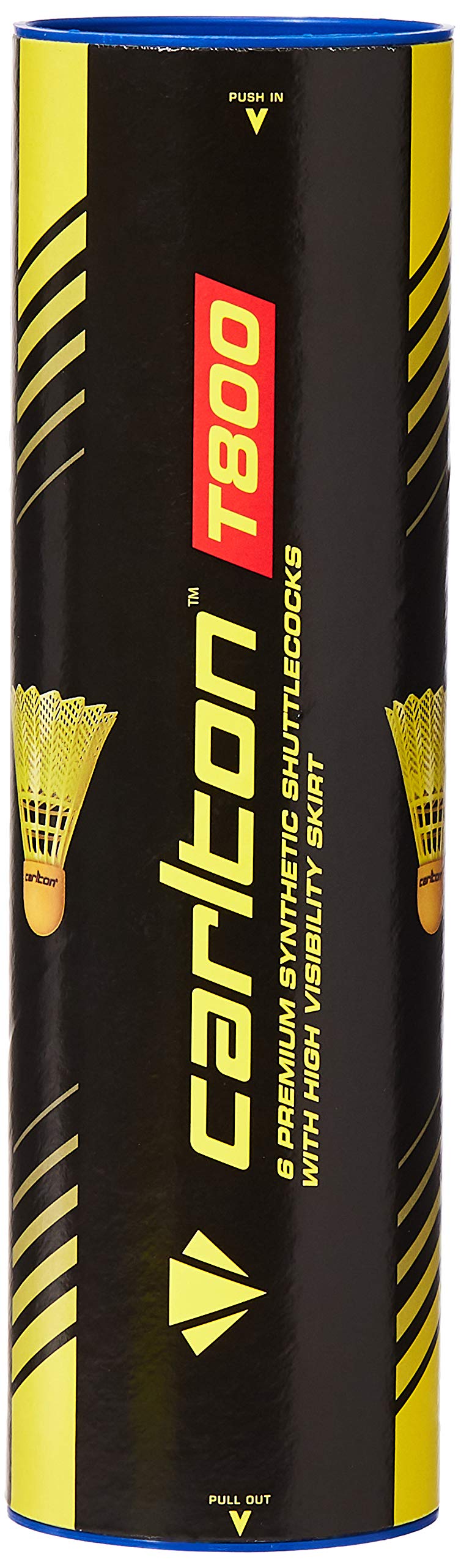 Carlton Badminton Shuttle Tournament T800 Yellow – Blue, Medium Speed (77 Grains), for Juniors and Club Players (1 x 6 Tube)