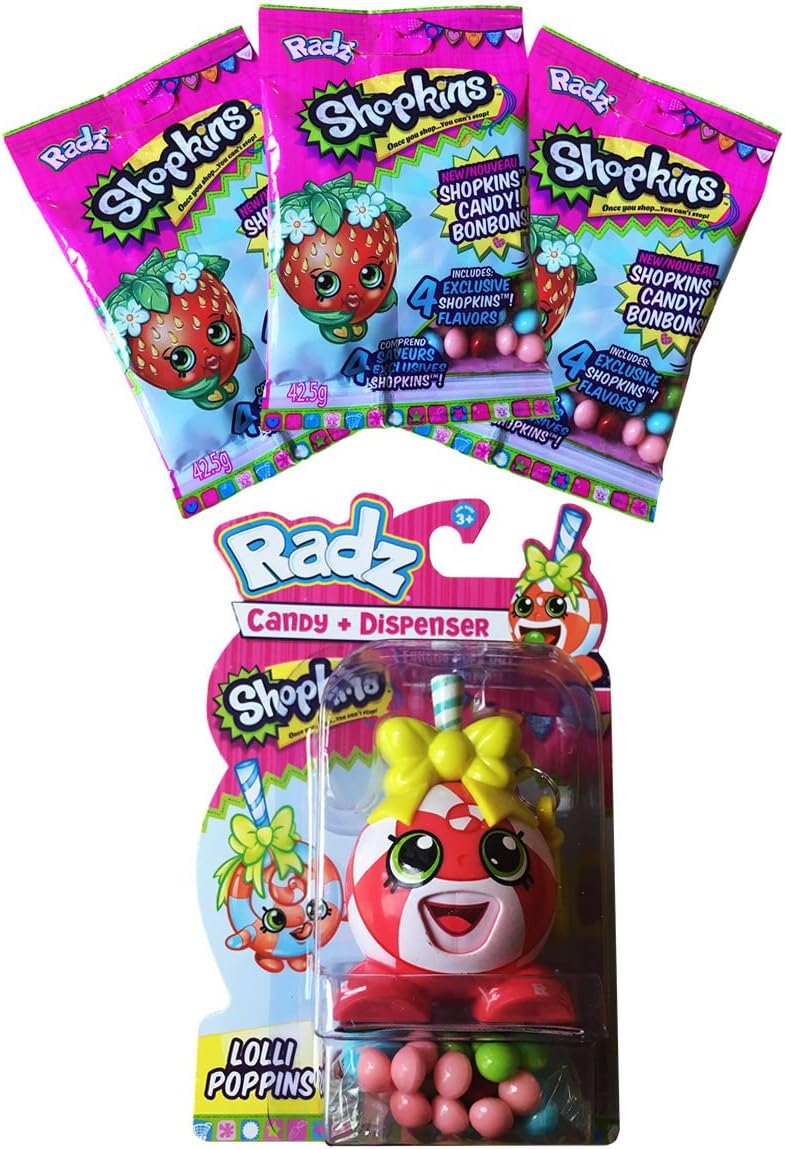 Shopkins Lolli Poppins Toy Candy Dispenser with 3 Packs of Refill Candy Gluten & Peanut FREE
