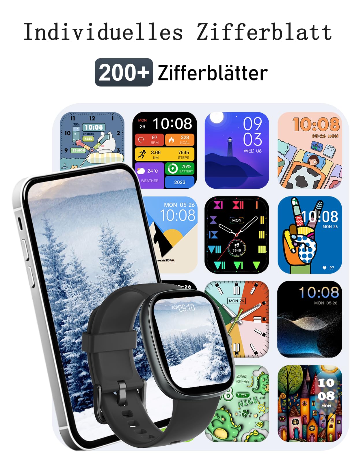 Smartwatch Damen Herren mit Telefonfunktion,1.85" HD Screen Fitnessuhr 6
