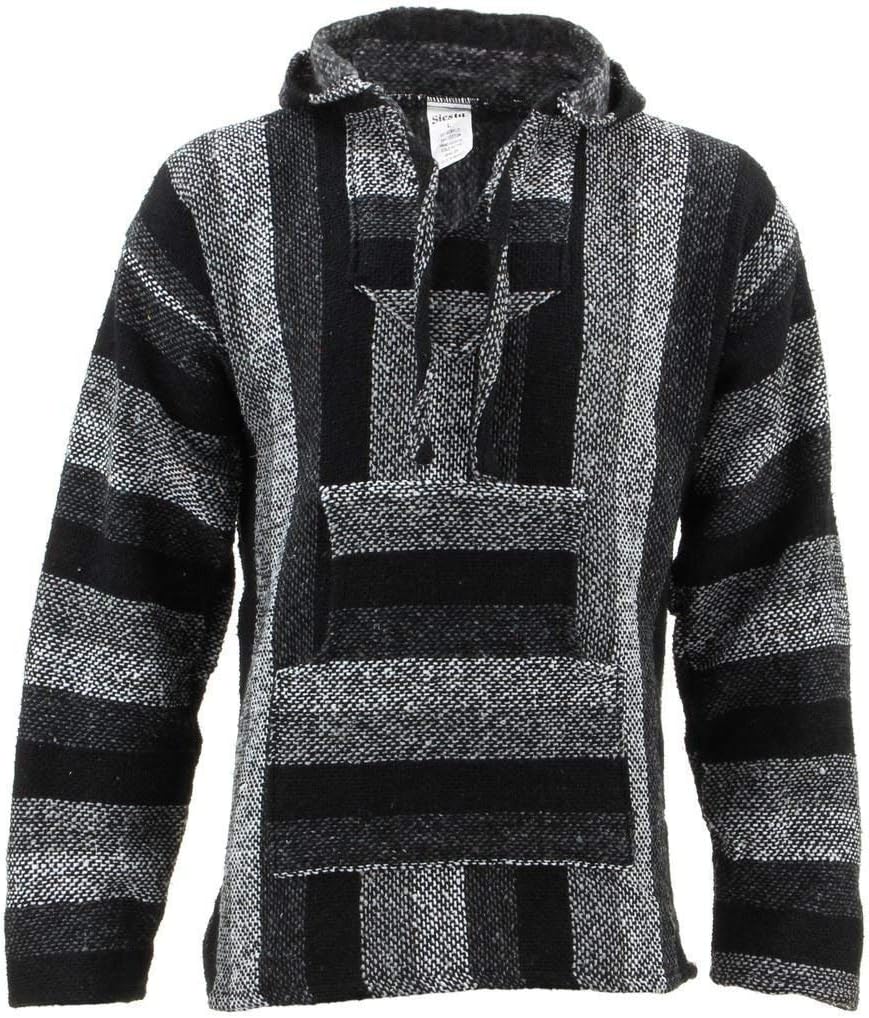 Mexican Baja Jerga shades of grey hooded hippie top