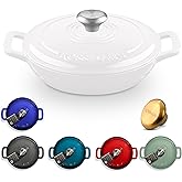 ROSSALLINI Signature Enameled Cast Iron Braiser, Non-Stick Serving Pot with Tight Fitting Lid for Perfect Roasting, Baking, Sauteing, Searing, and Pan Frying | 2.25Q (2.1L) - White