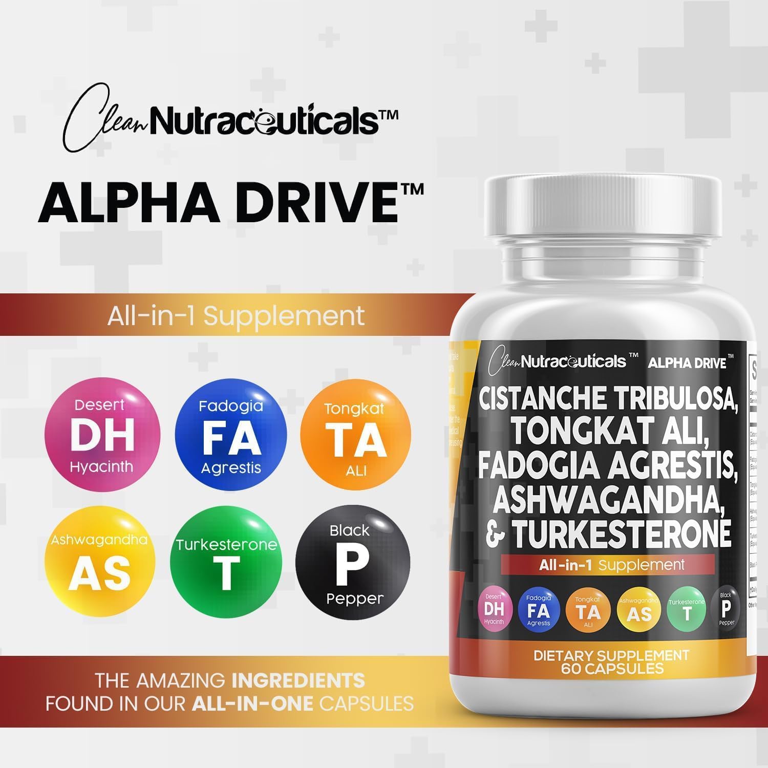 Clean Nutra Cistanche Tribulosa Fadogia Agrestis Tongkat Ali Turkesterone Pills Ashwagandha Capsules Supplement for Men - 60 Count