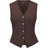 V VOCNI Women's Faux Suede Vest Cowgirl Western Vest Leather V Neck Slim Fit Fashion Casual Waistcoat Top