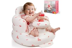 SUNFATT Inflatable Baby Seat for Infans for Sitting Up,Baby Chair Sit Me Up with Tray and Back Support,Learning to Sit for 4-36 Months,Includes Built-in Air Pump(Pink Bunny)